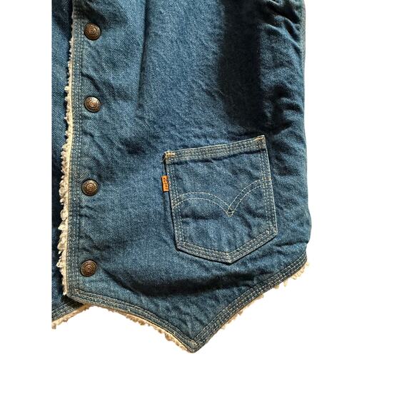 Vintage Levi's Orange Tab Sherpa Lined Denim Vest Blue Western - Medium - Picture 6 of 7